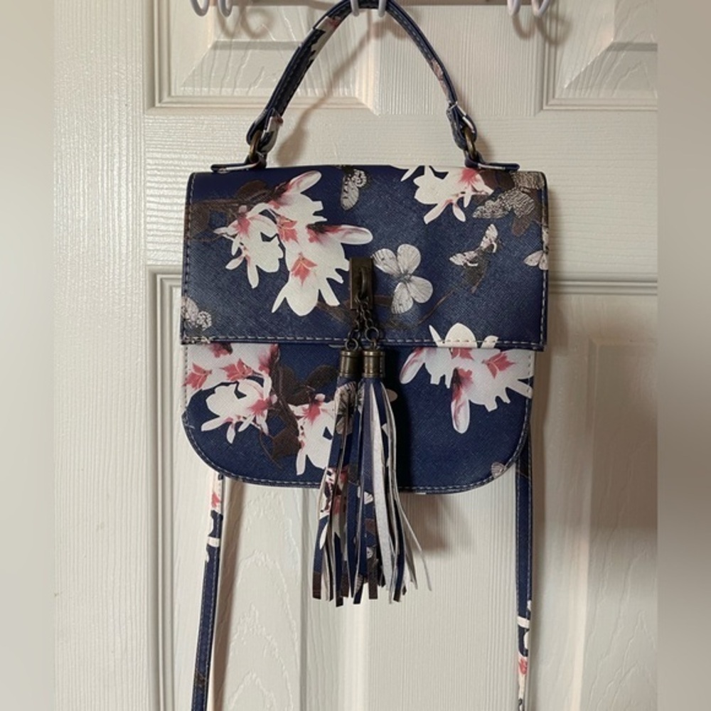 J. Francis Navy Floral Crossbody Handbag With Tassels